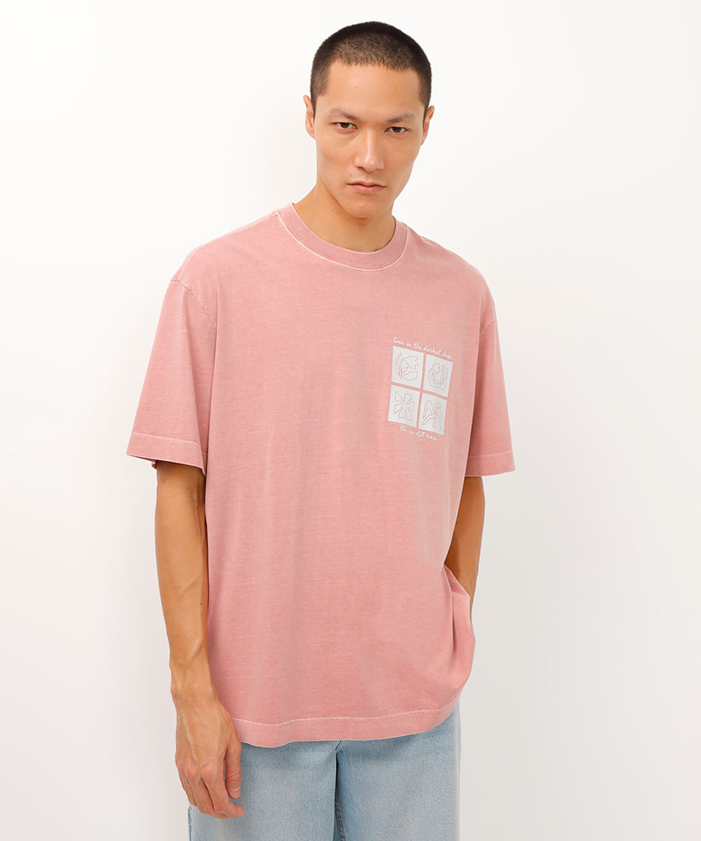 camiseta de algodão manga curta rosa