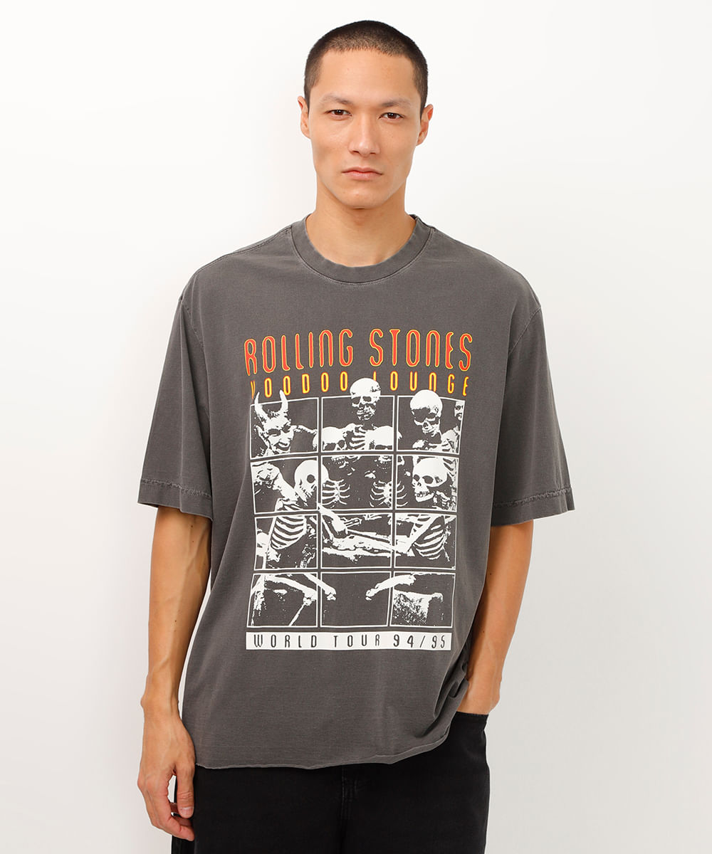 camiseta de algodão the rolling stones vodoo lounge cinza