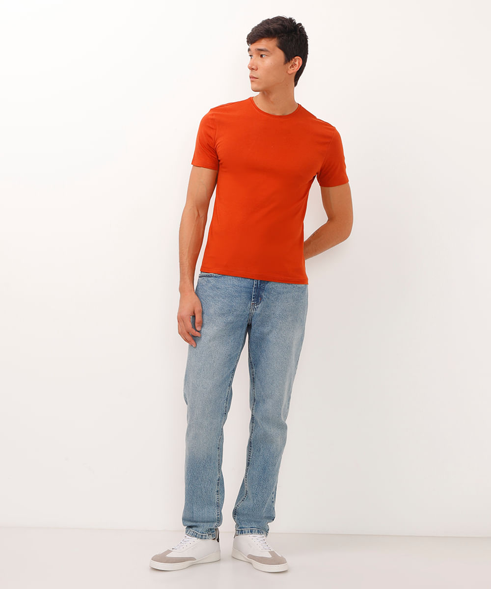 camiseta slim básica manga curta laranja