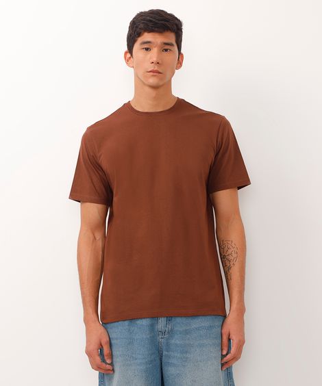 camiseta masculina de algodão básica manga curta marrom