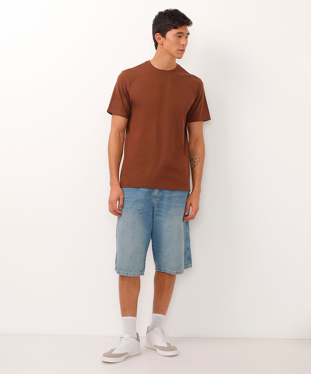camiseta masculina de algodão básica manga curta marrom