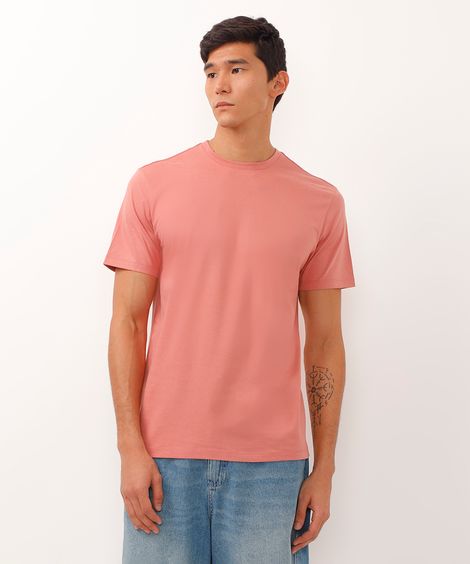 camiseta masculina de algodão básica manga curta rosa