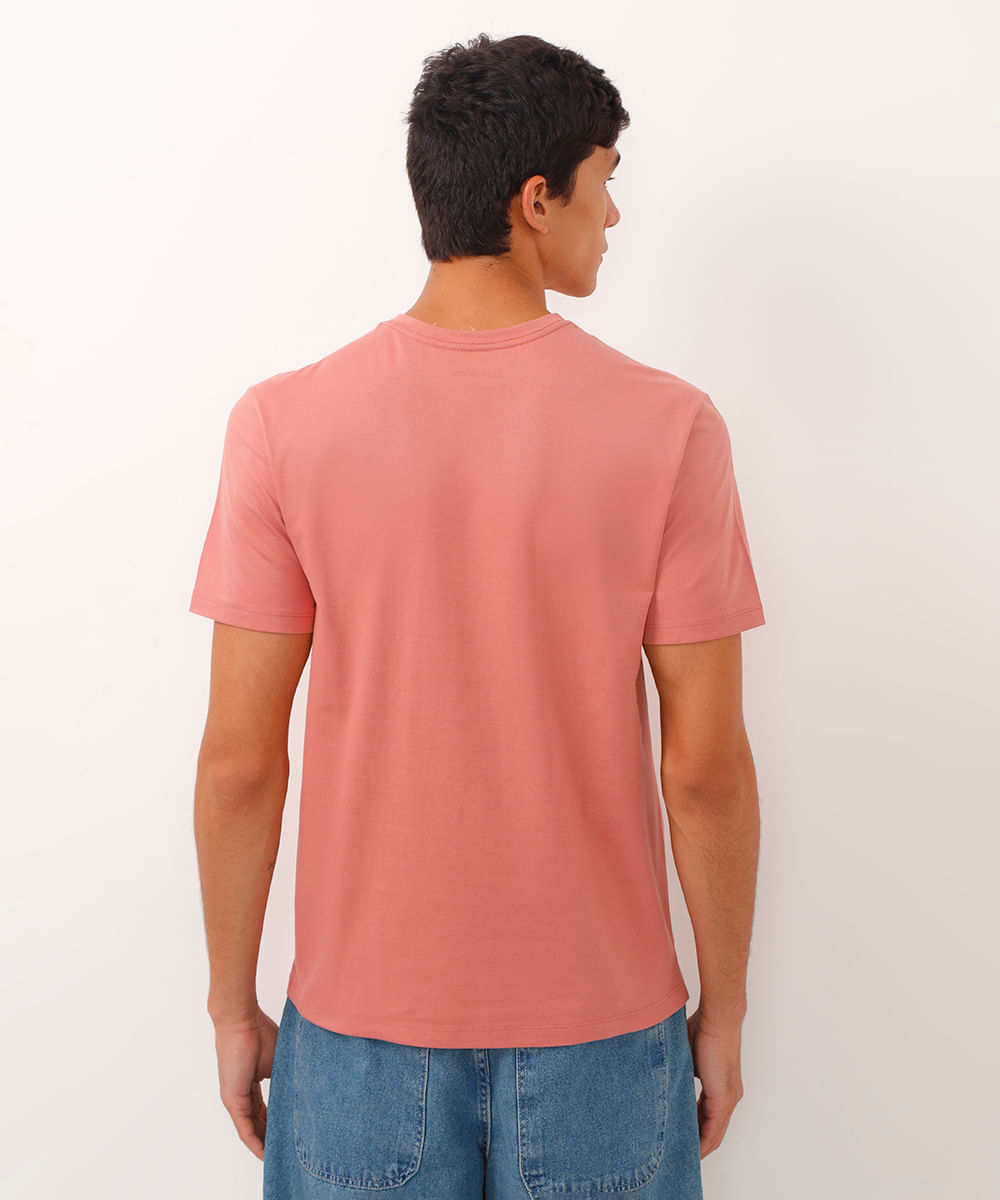 camiseta masculina de algodão básica manga curta rosa