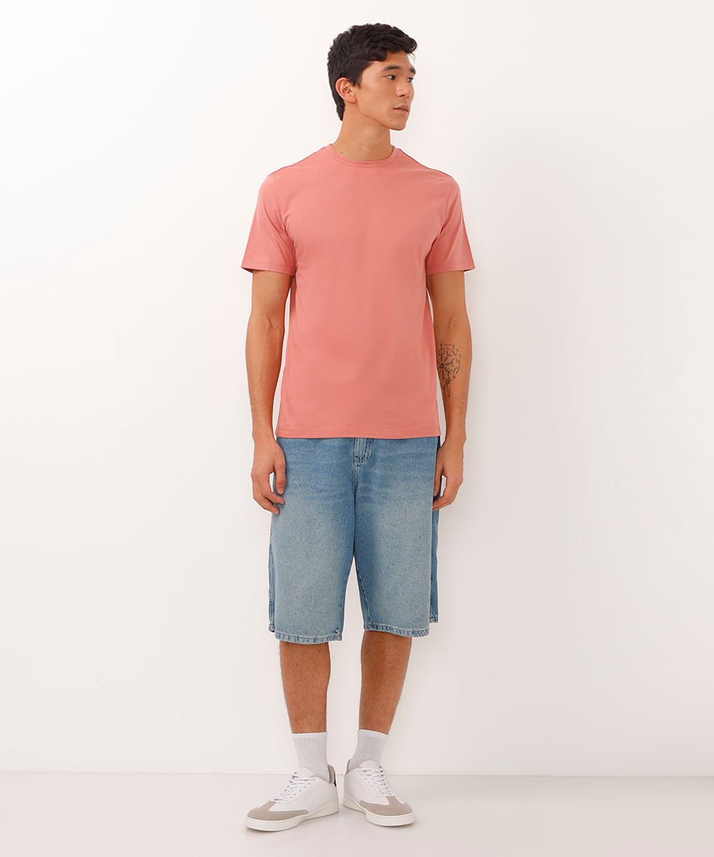 camiseta masculina de algodão básica manga curta rosa