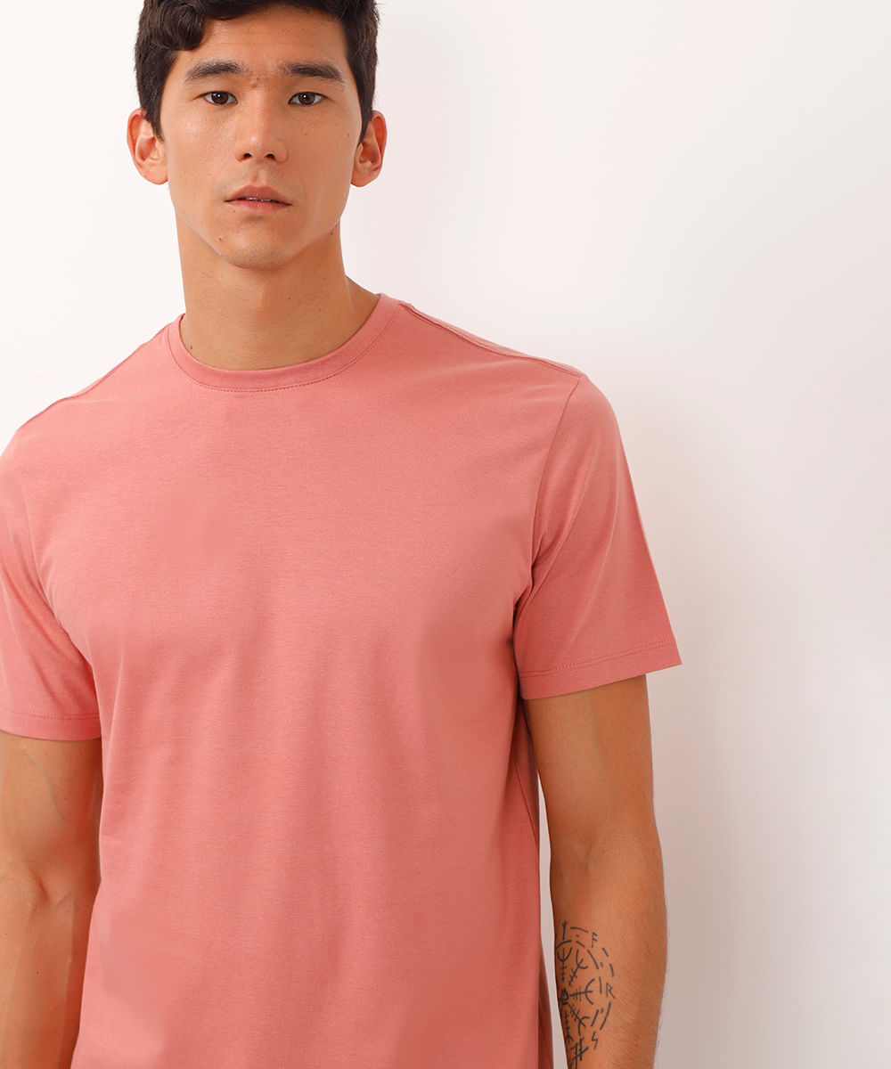 camiseta masculina de algodão básica manga curta rosa