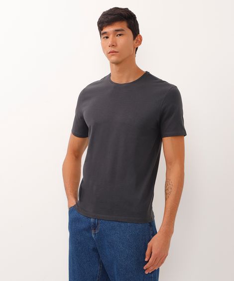 camiseta slim básica manga curta - cinza escuro