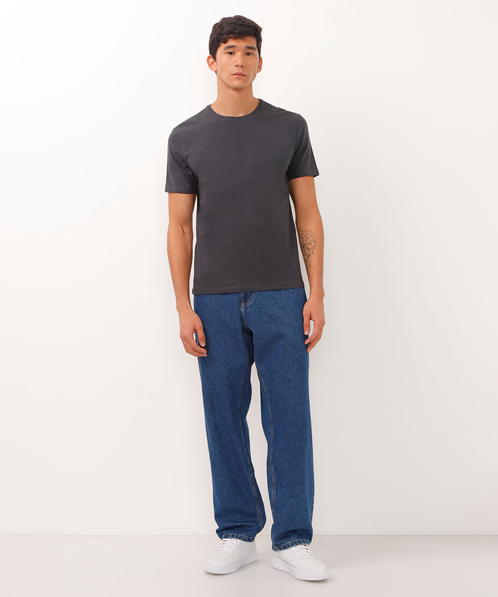 camiseta slim básica manga curta - cinza escuro