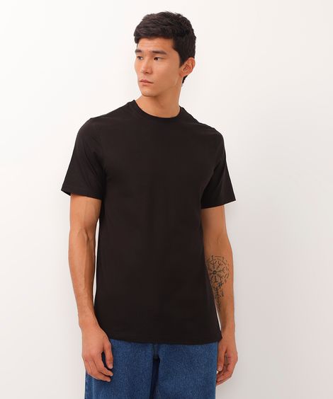 camiseta alongada de algodão básica - preto