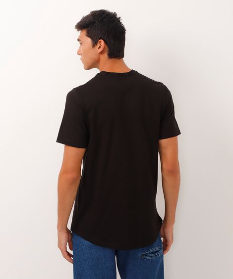 camiseta alongada de algodão básica - preto