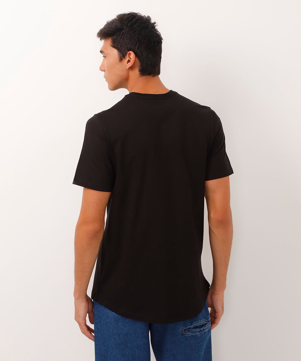 camiseta alongada de algodão básica - preto