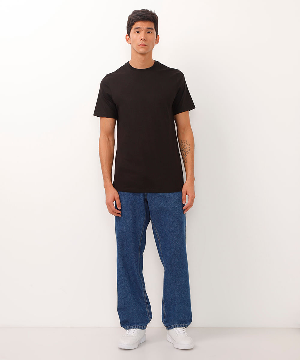 camiseta alongada de algodão básica - preto