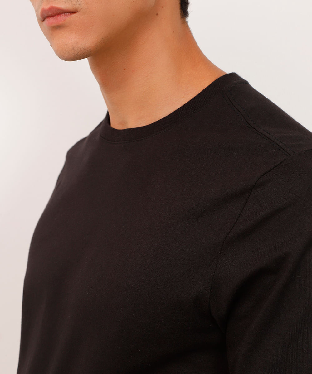 camiseta alongada de algodão básica - preto