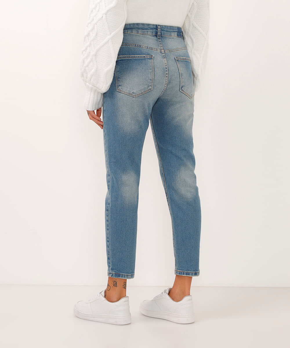 calça mom jeans comfort cintura super alta azul
