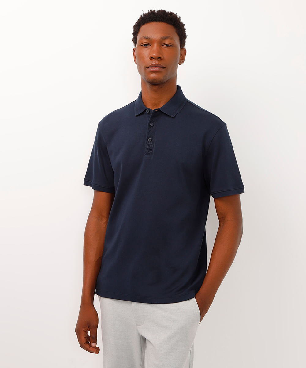 polo comfort de algodão azul marinho