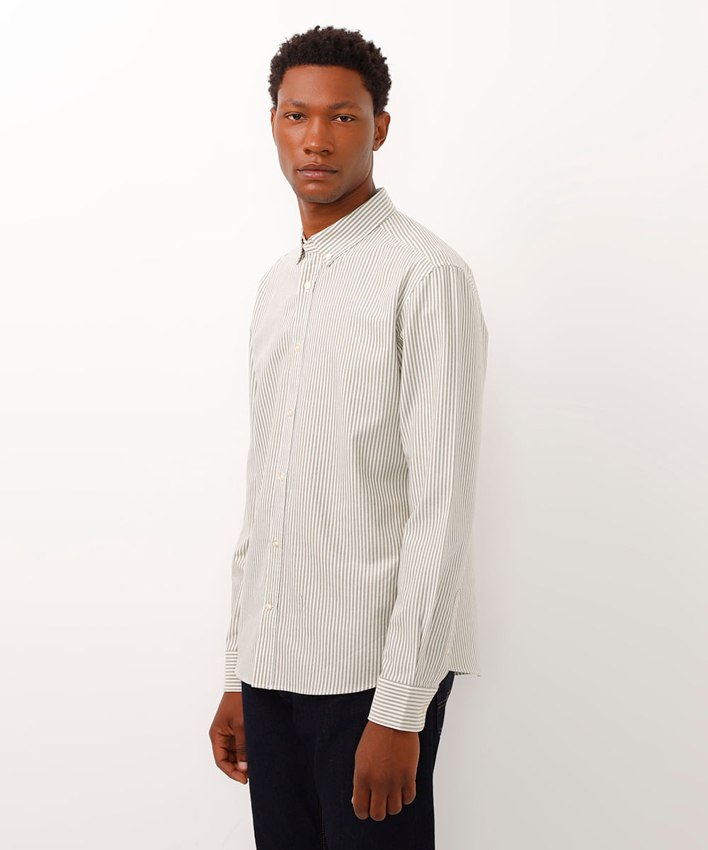 camisa comfort de algodão listrada verde