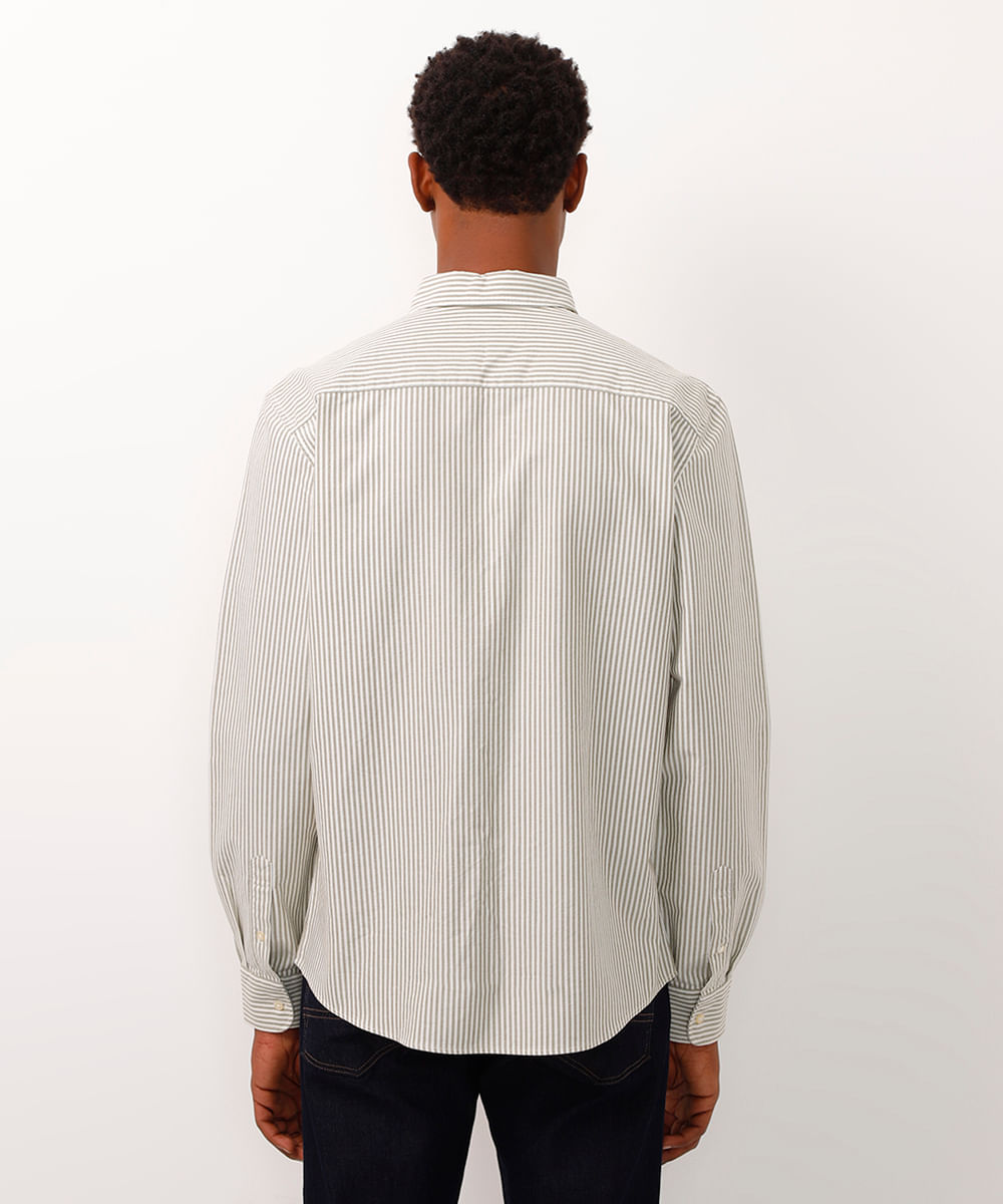 camisa comfort de algodão listrada verde