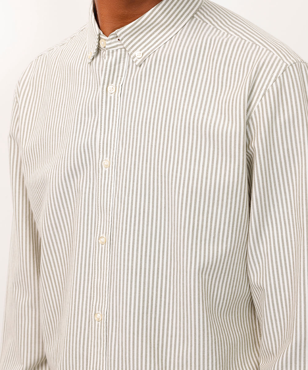 camisa comfort de algodão listrada verde