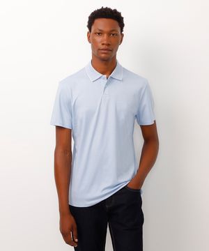 polo slim fit de algodão peruano azul