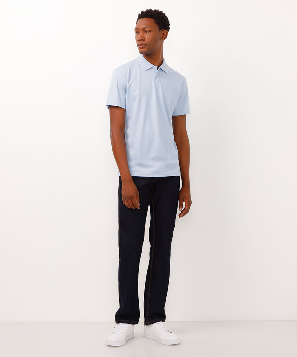 polo slim fit de algodão peruano azul