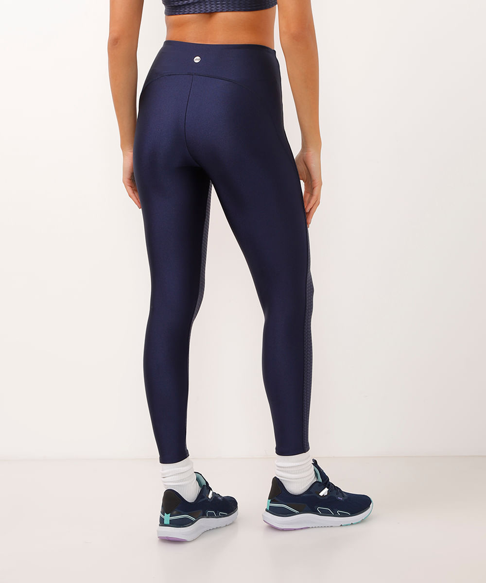 calça legging cós largos geométrica esportiva azul marinho