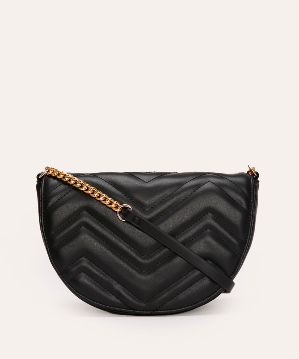 bolsa saddle matelasse com corrente preta