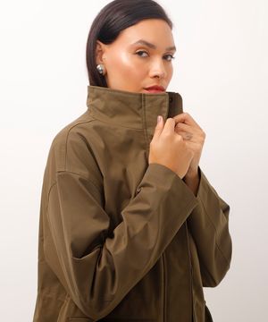 jaqueta parka com bolsos lapela verde