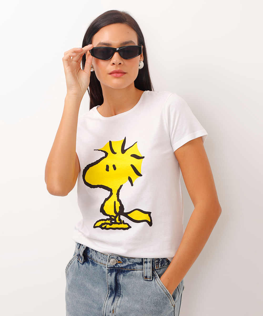 camiseta de algodão manga curta snoopy off white