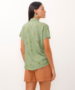 camisa de viscose manga japonesa coqueiro verde