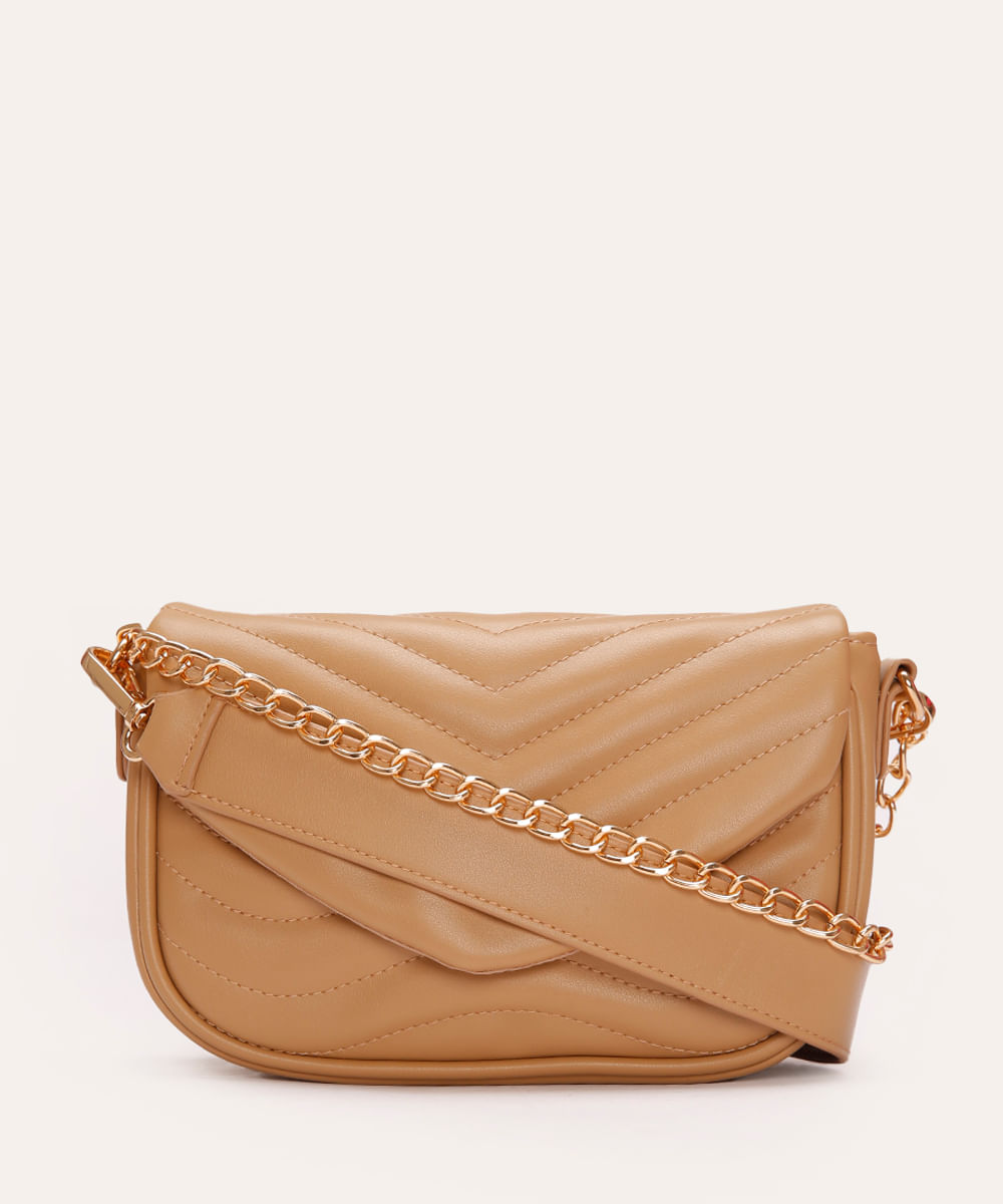 bolsa crossbody matelassê com corrente bege
