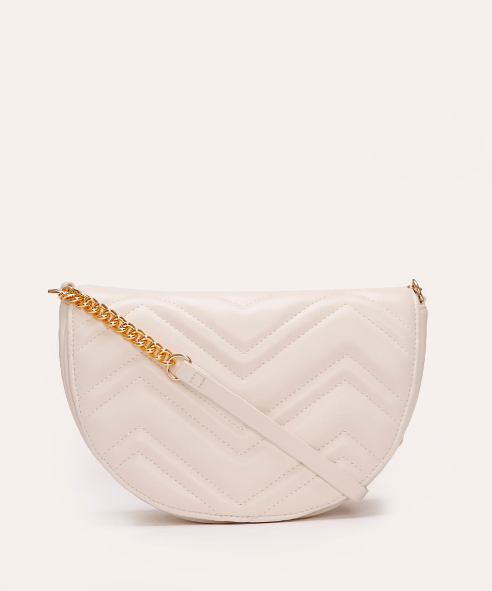 bolsa saddle matelasse com corrente off white