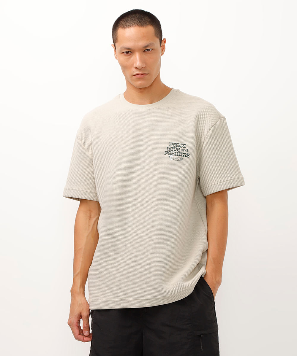 camiseta de algodão snoopy texturizada bege