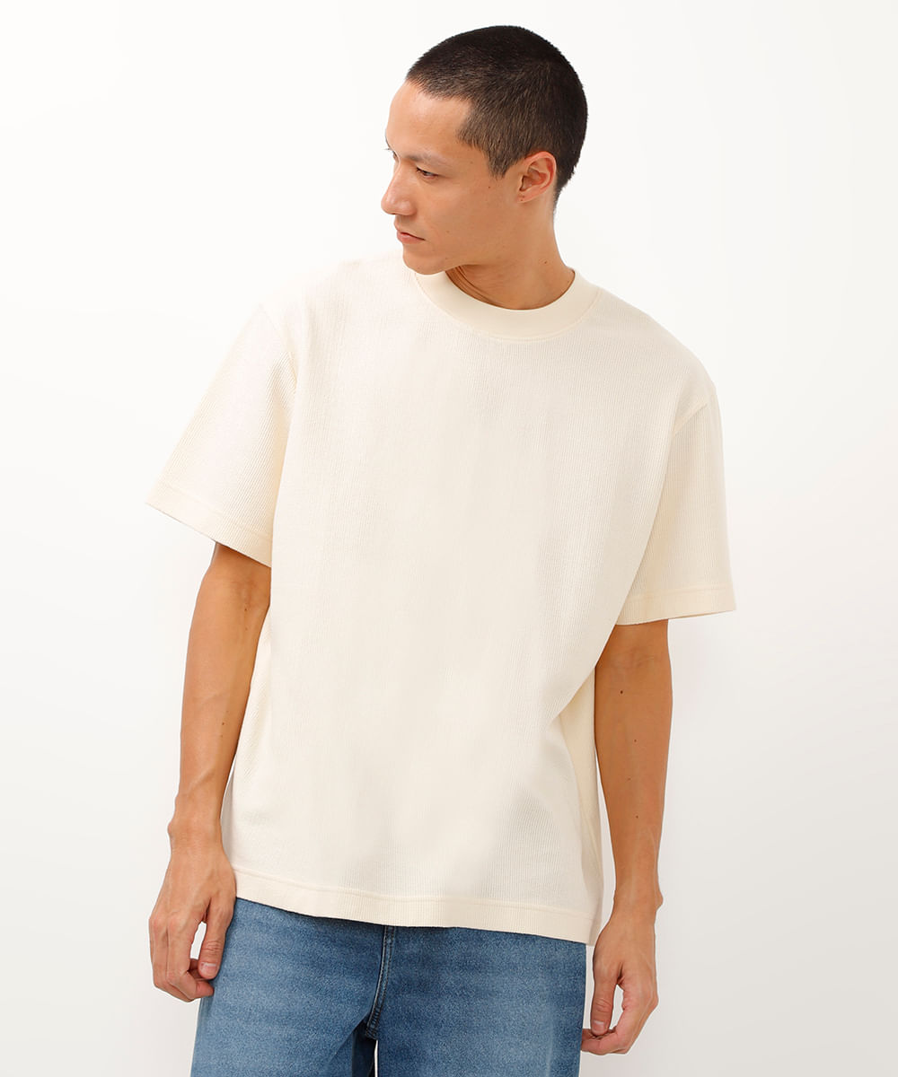 camiseta de algodão manga curta texturizada off white