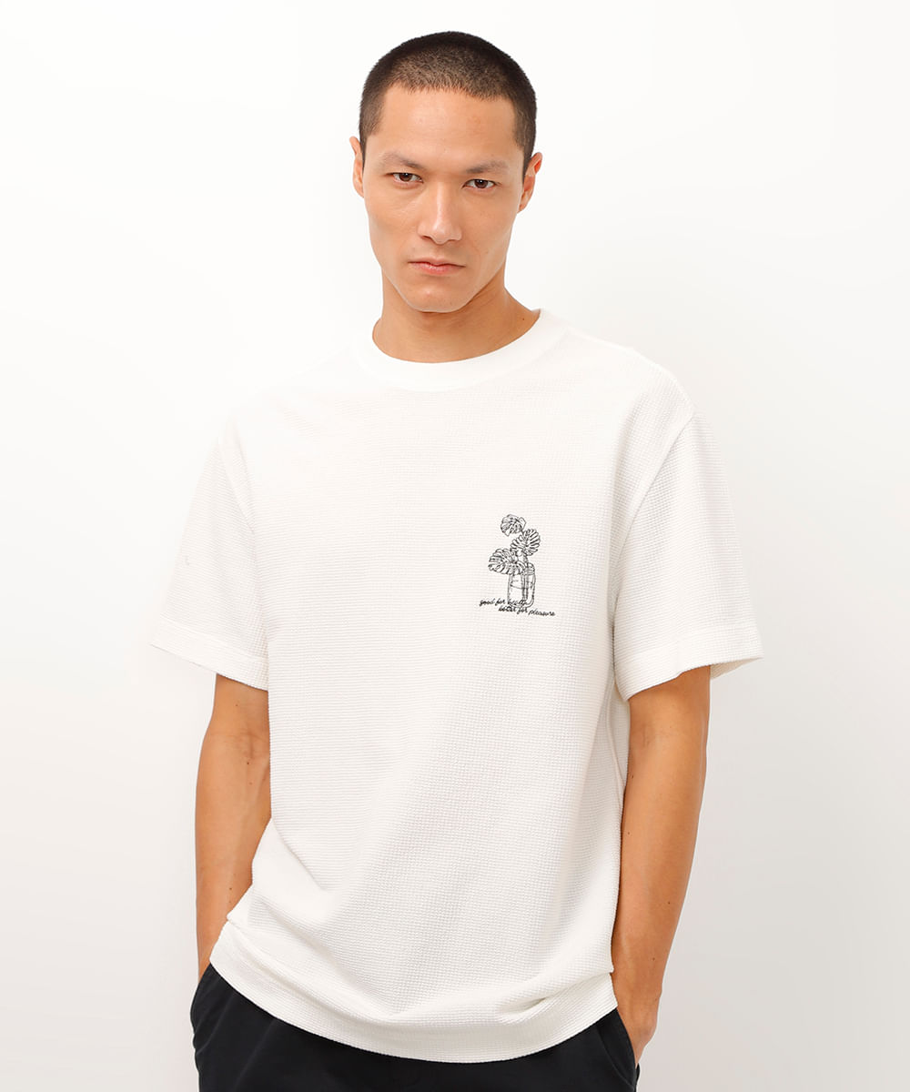 camiseta de algodão relaxed texturizada bege