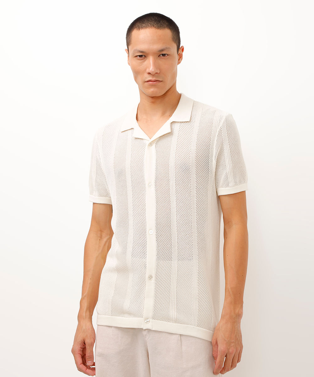 camisa de tricot manga curta off white