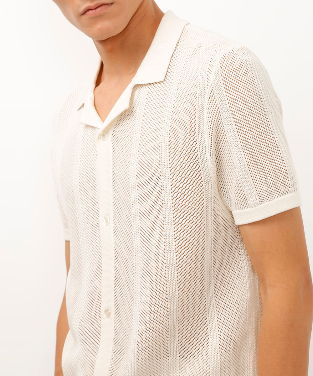 camisa de tricot manga curta off white