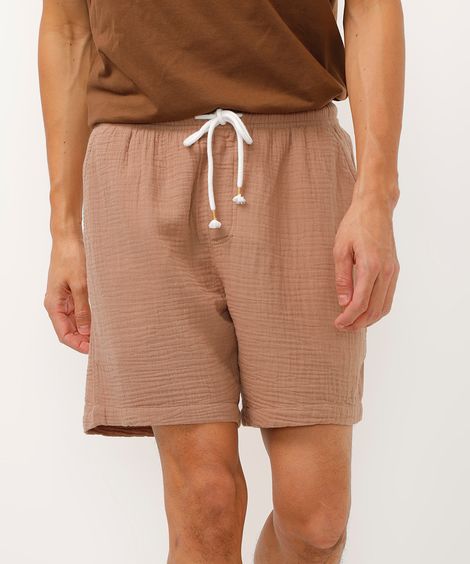 bermuda texturizada com cordão e bolsos bege