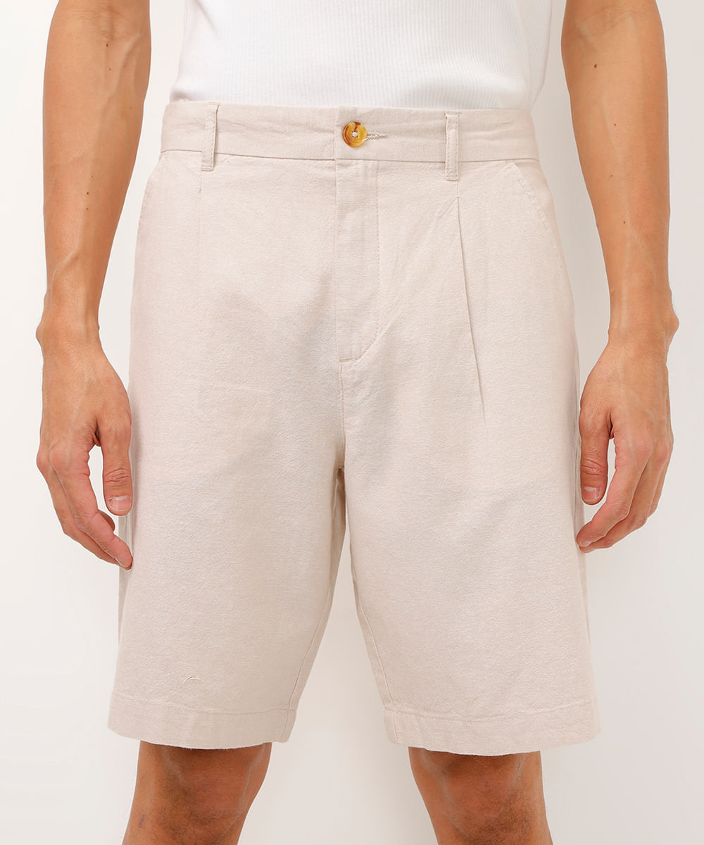 bermuda alfaiatada com bolsos bege