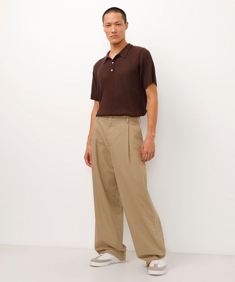 calça de sarja baggy com bolsos - kaki