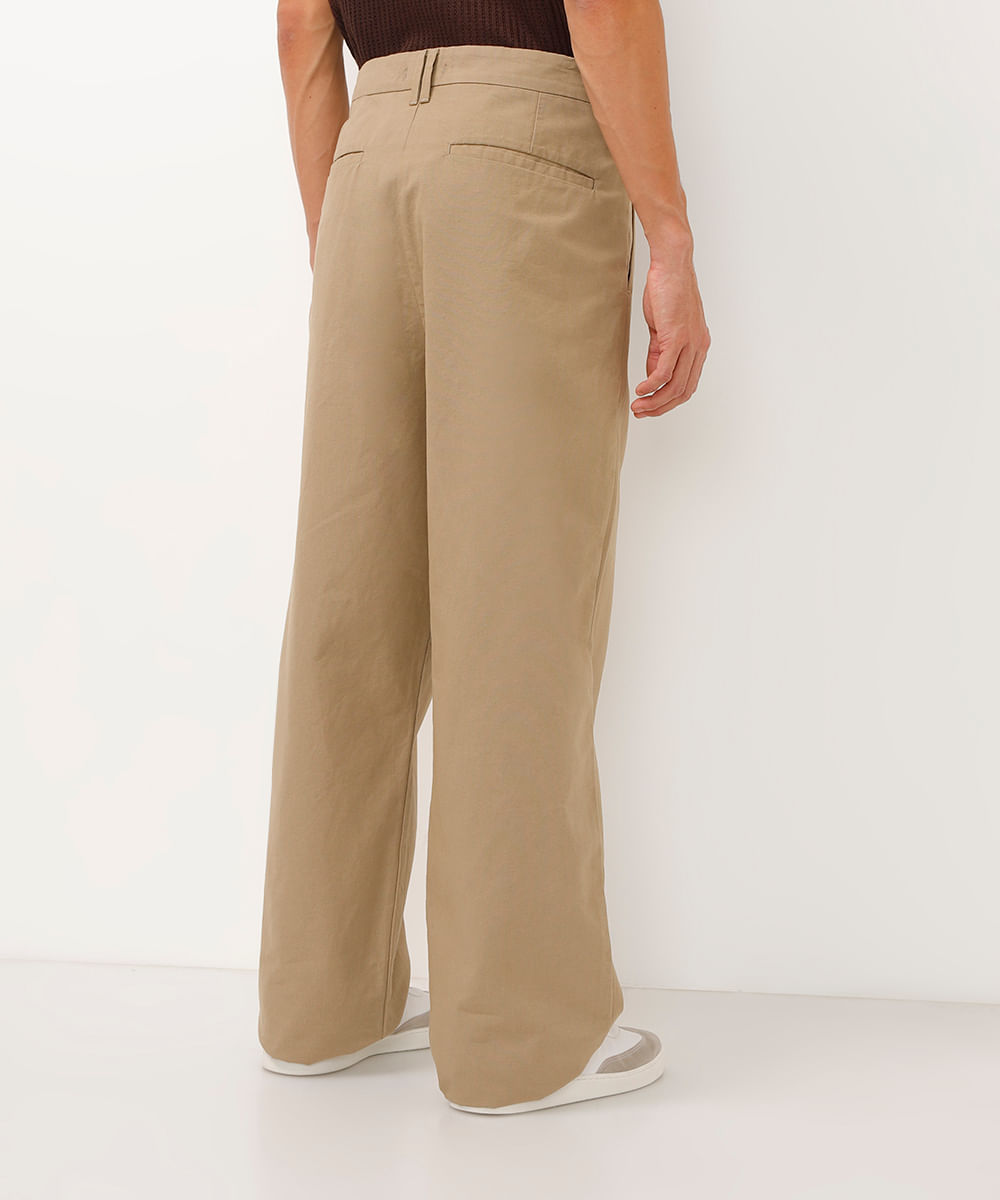 calça de sarja baggy com bolsos - kaki