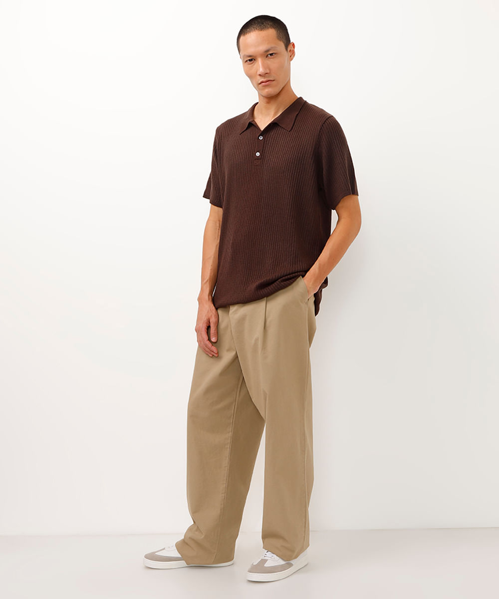 calça de sarja baggy com bolsos - kaki