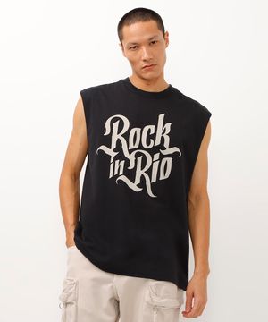 regata machão relaxed fit rock in rio preta