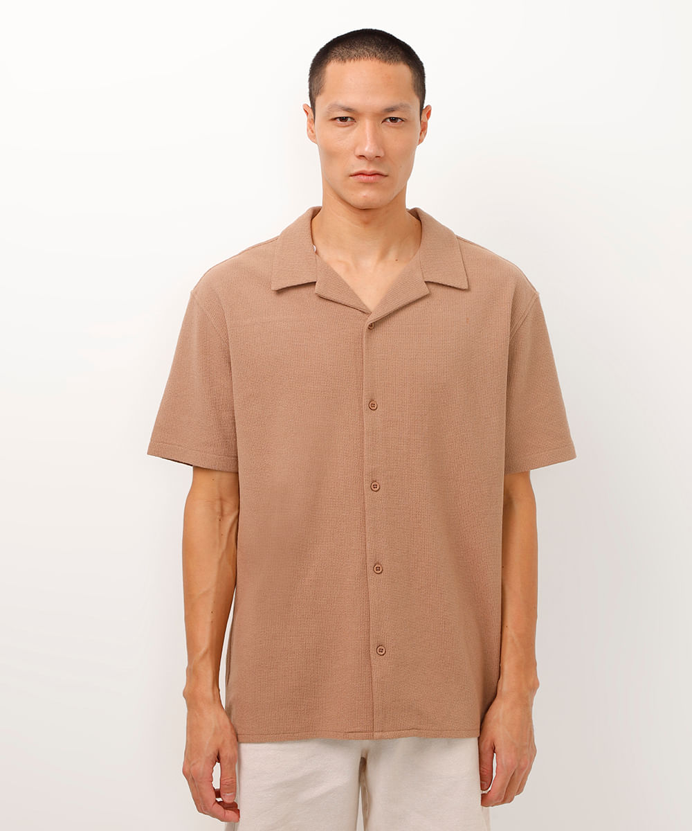camisa de tricot manga curta bege