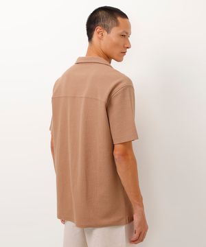 camisa de tricot manga curta bege
