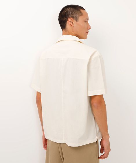 camisa de algodão manga curta étnica off white