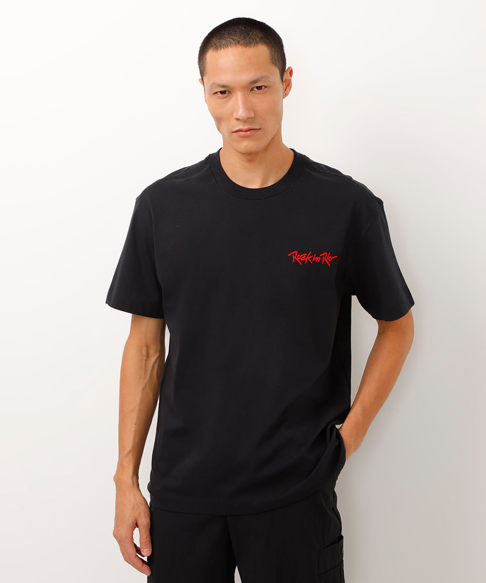 camiseta de algodão relaxed fit rock in rio 40 anos preta