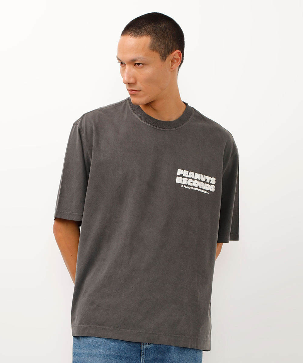 camiseta de algodão manga curta snoopy cinza