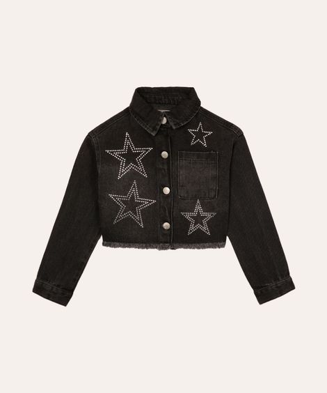jaqueta jeans infantil estrelas com brilho preta