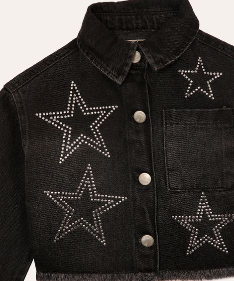 jaqueta jeans infantil estrelas com brilho preta