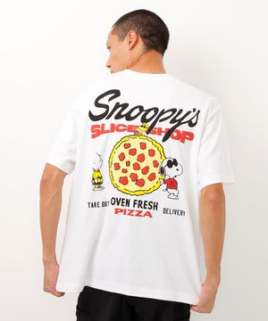 camiseta de algodão snoopy pizza off white