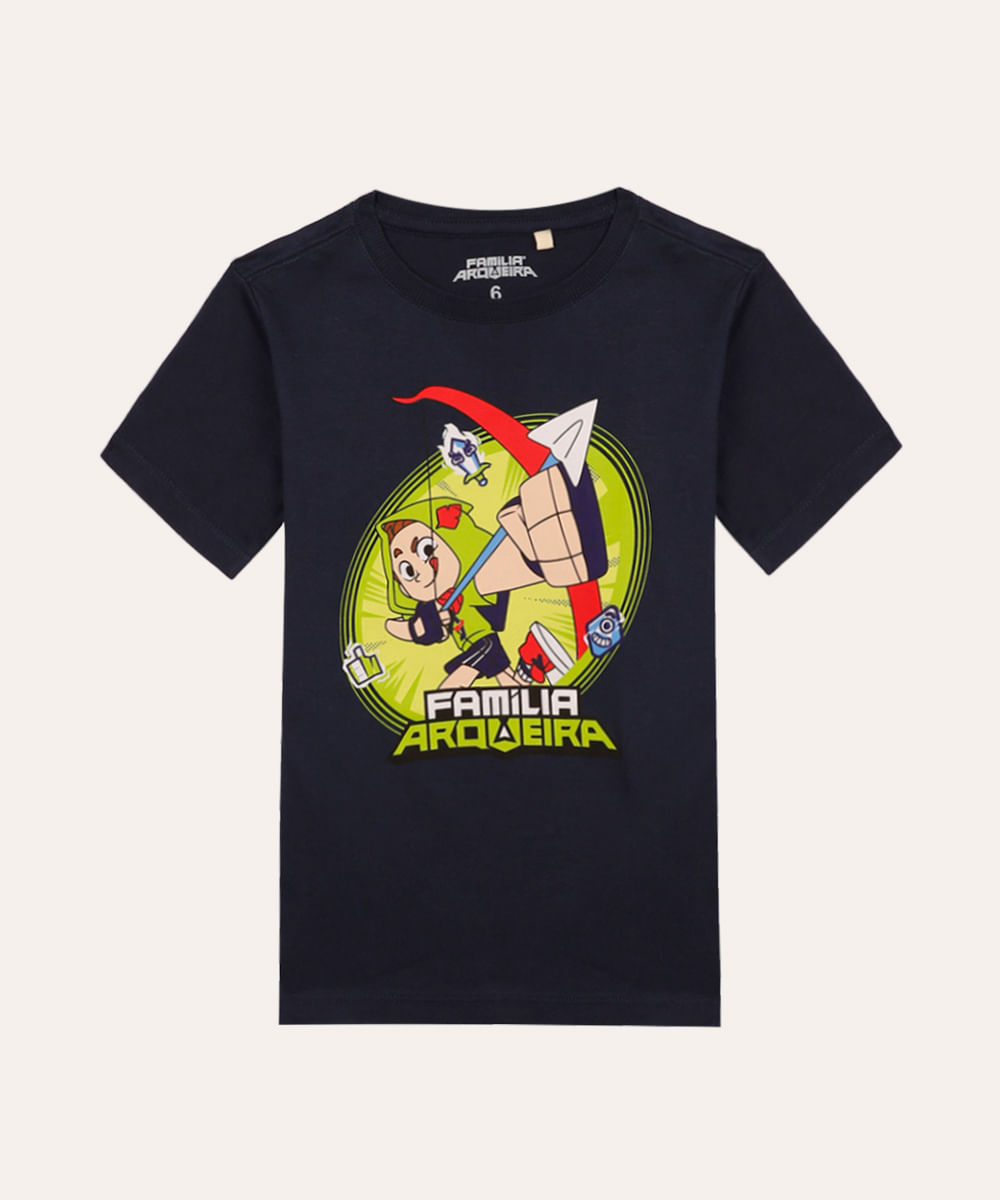 camiseta de algodão manga curta infantil família arqueira azul marinho